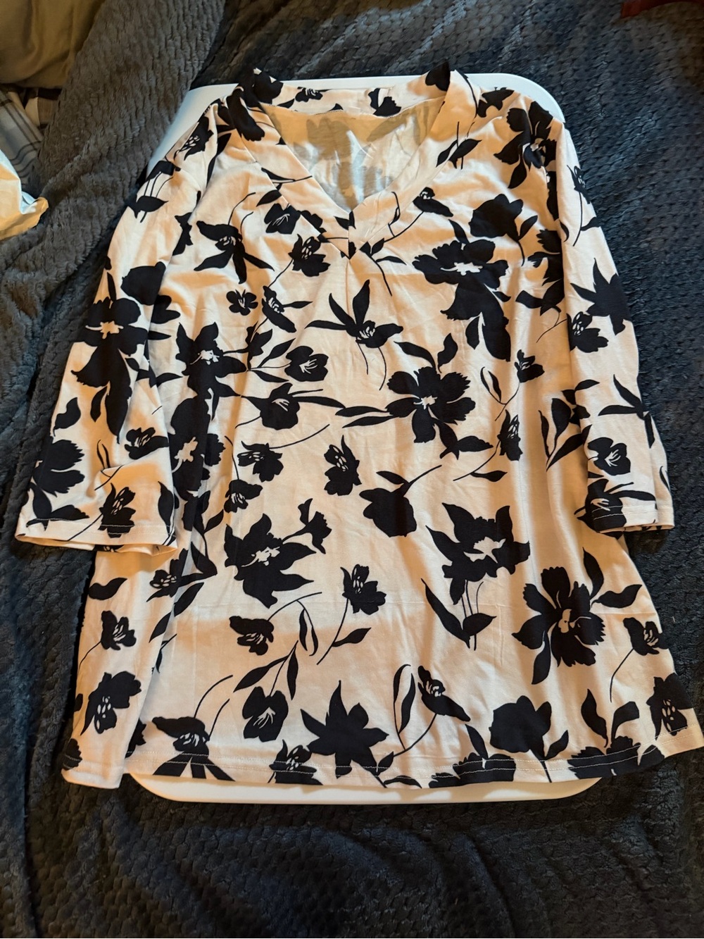 Women’s Black Floral Print shirt - Classic White & Black